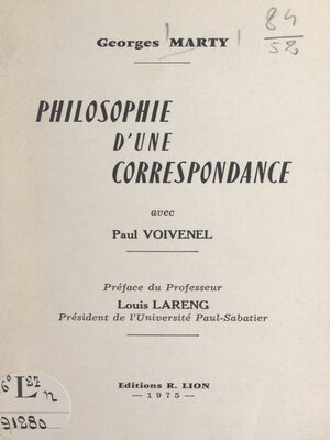 cover image of Philosophie d'une correspondance avec Paul Voivenel